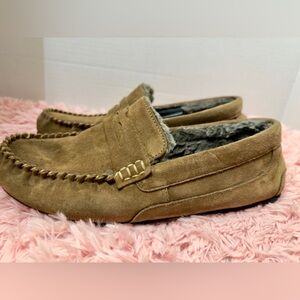 Marks & Spencer (M&S) Tan/Brown Faux Fur Men's Tan Suede Loafers Size 9‎